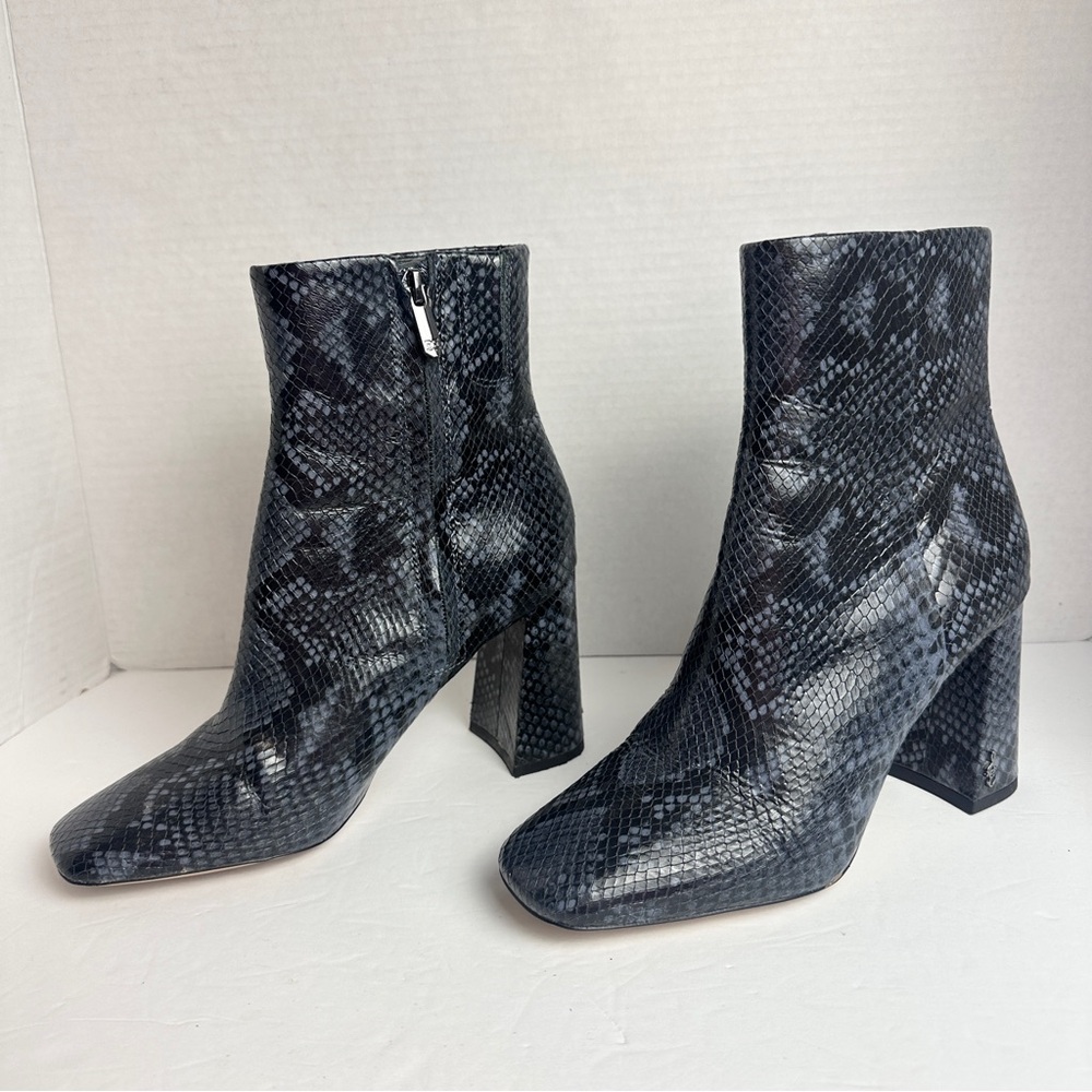 Sam Edelman Codie Bootie in Marina Blue Snake Embossed Leather Square Toe Size 7 - Picture 3 of 12